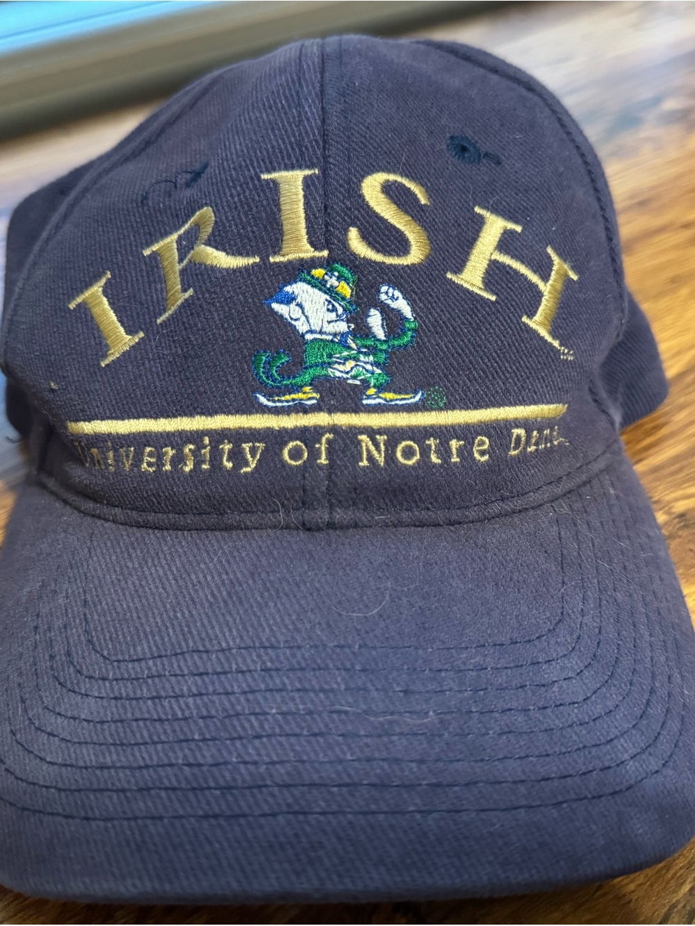 Vintage Notre Dame Irish Embroidered Logo Baseball Cap - Navy & Gold